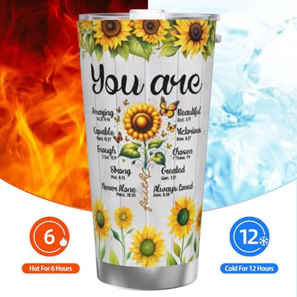 Christian Gifts for Women, Inspiration Religious Gifts, Bible Verse Encouragement Gifts, Thank You Gifts, Birthday Gifts for Women, Mom, Friend, Sister -20 Oz Stainless Steel Tumbler - color: Straw Three-piece Set 1