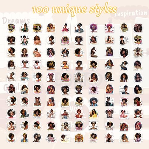 100 Pcs Black Girl Aesthetic Stickers, Vinyl - color: Black Girl Empowerment