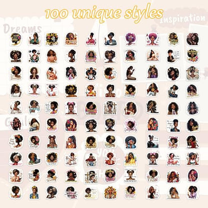 100 Pcs Black Girl Aesthetic Stickers, Vinyl - color: Black Girl Empowerment