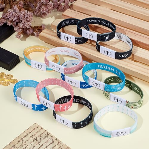 12Pcs Daily Bible Verse Bracelets for Women, Elastic Jesus Christian Bracelets Bulk with NFC Scan Inspirational Scripture Bracelet Christian Religious Easter Gifts for Women Men - style: Cross pattern