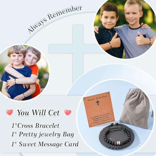 Cross Bracelet Beads Christian Bracelet for Boys Birthday Religion Gifts - style: Always Remember