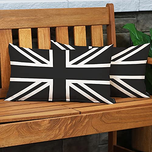 EKOBLA UK Flag Waist Lumbar Pillow Cases Union Jack Black and White United Kingdom National Banner Oblong Rectangle Throw Pillow Covers for Sofa Bed Couch Cotton Linen 12x20 Inches - color: Multi-bs22