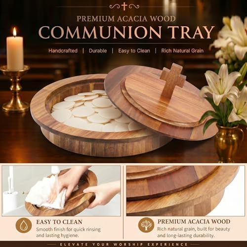 Zhehao 1 Pcs Wood Communion Bread Plate for Church Holy Communion Wafer Tray with Lid Elegant Worship Serving Plate for Church Service Ceremony (Acacia Wood Style) - style: Acacia Wood Style