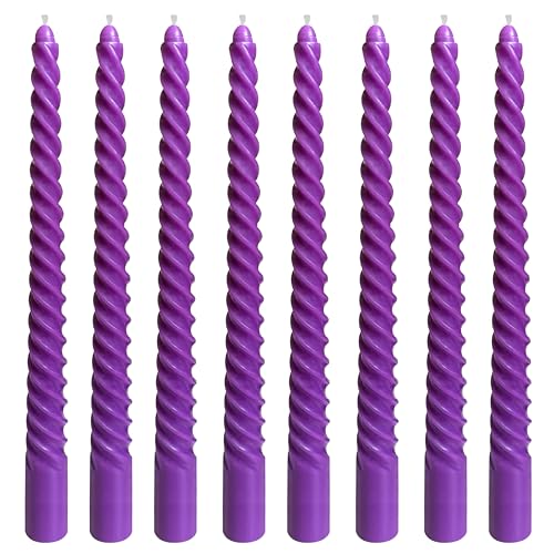 8 Pack 10 Inch Purple Spiral Taper Candle Set, 7/8 Inch Unscented Driples Candlesticks for Home Decoration, 6-7 Hours Burn - color: Purple