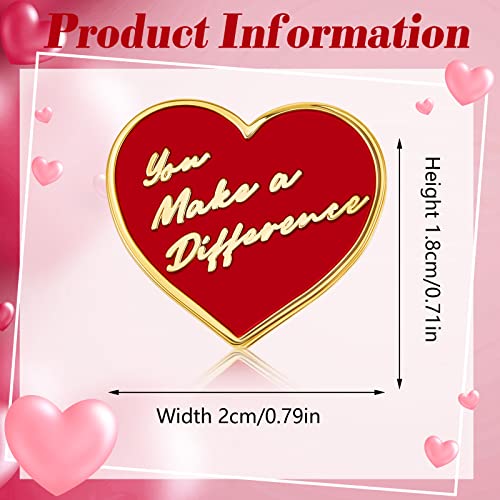 Taiyin 48 Pcs Heart Pins Bulk You Make a Difference Pin Button Nurse Pins Heavy Duty Heart Motivational Lapel Pin Gift for Employee Staff Team Volunteer Nurse Teacher Bulk Valentine's Day
