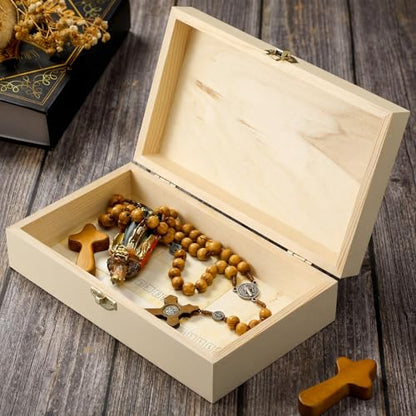 CroBlissful First Communion Wooden Box Keepsake Baptism Memory Box Gift 8.6 x 5.1 x 2.4 Inches First Holy Communion Jewelry Storage for Baptism Memory Keepsake(Floral) - style: Floral