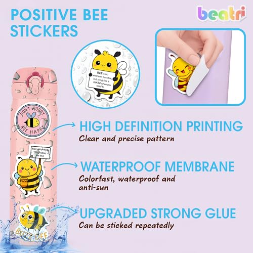 BEATRI Positive Bee Stickers 50Pcs Waterproof Vinyl Bee Decorations - color: Bee Stickers