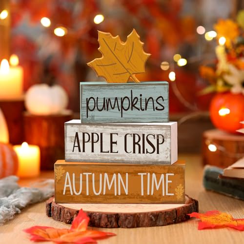 Lineshading 4 Pcs Fall Table Decor for Home, Wooden Maple Leaves Block Sign - style: Autumn Maple Leaf