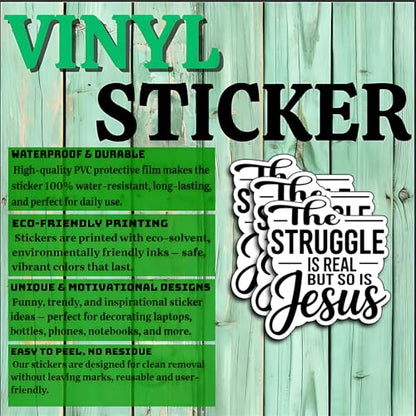 (3Pcs) The Struggle is Real But So is Jesus Stickers Christian Inspirational Verse Waterproof Vinyl Decal Kindle Water Bottle Bumper Car Hard Hat Phone Laptop Religious Scripture Prayer Gifts 3x2.5