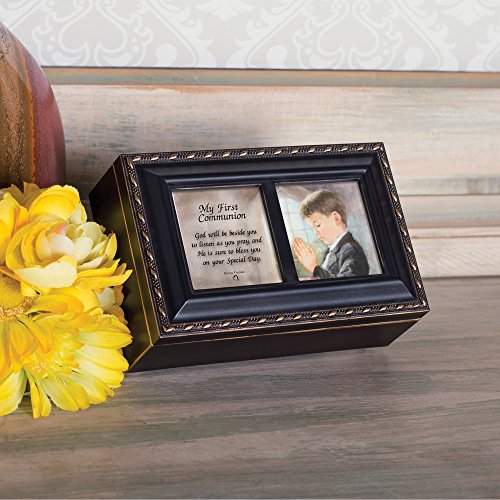 Cottage Garden First Communion God Beside You Matte Black Jewelry Music Box Plays Handel's Hallelujah