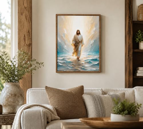 CXKAWM Framed Jesus Walking on Water Canvas Wall Art, 24x36in - color: Framed Jesus Walking, size: 24x36in