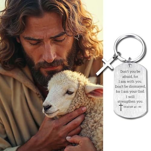 Inspirational Scripture Keychain with Cross - Bible Verse Matte Key Chain Religious Gift for Christian - style: Isaiah 41:10