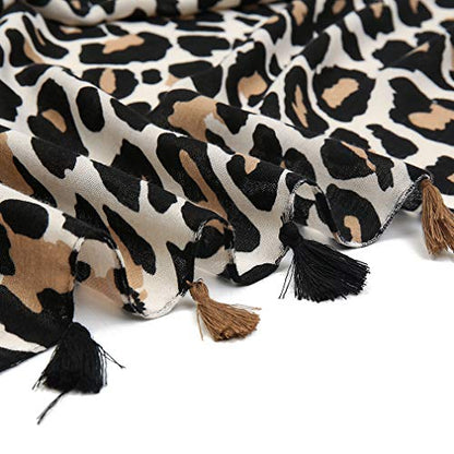 Yeieeo Boho Scarf for Women Lightweight Floral Printed Scarf Fall Winter Fashion Fringed Shawl - color: Leopard 1