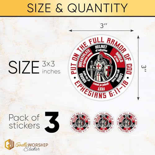 3PCs Put On The Full Armor of God Sticker Christian Knight Bible Verse Sticker Religious God Faith Scripture Waterproof Vinyl Stickers for Laptop Journal Water Bottle Decals Gifts for Women Men 3"x3"