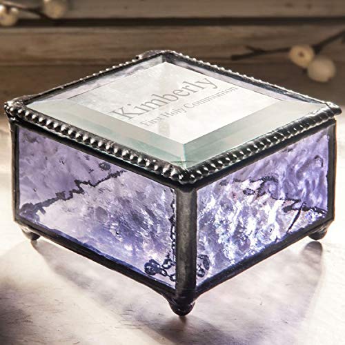 First Communion Gift Personalized Jewelry Box Engraved Keepsake Stained Glass J Devlin Box 899 EB218-2 (Purple) - color: Purple