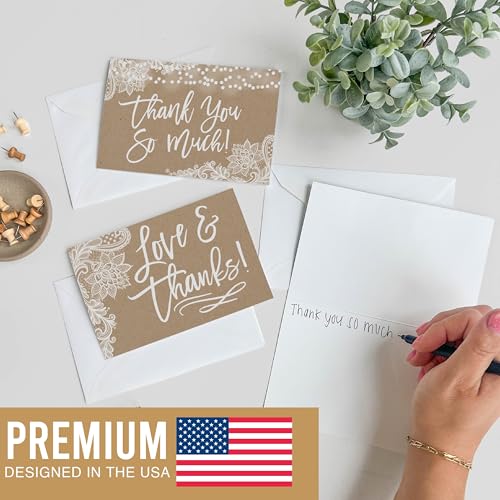 24 Bulk Thank You Cards with Envelopes Blank Cute Thank You Notes - color: Kraft White 24 pcs