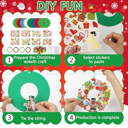 Hollowfly 48 Sets Christmas Wreath Craft Kits with Stickers - style: Christmas