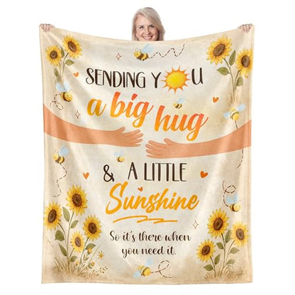 WRAPIX Get Well Gifts for Women After Surgery - Soft Throw Blanket 50x60 in - color: Sunflower - Big Hug, size: 50x60 inches