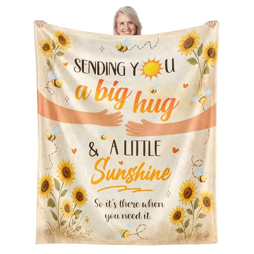 WRAPIX Get Well Gifts for Women After Surgery - Soft Throw Blanket 50x60 in - color: Sunflower - Big Hug, size: 50x60 inches