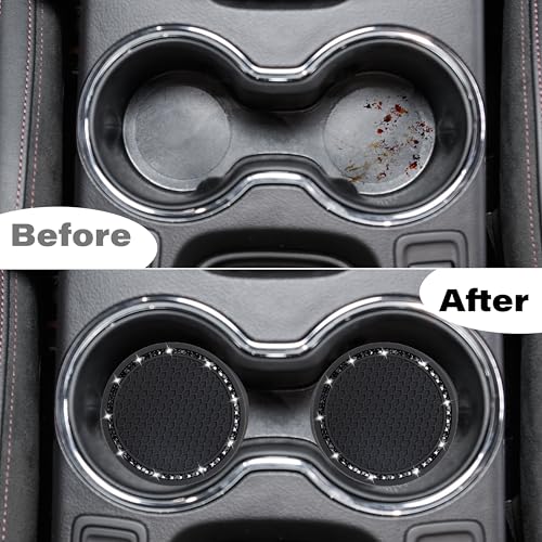 BFXM 2 PCS Bling Cup Holder Coasters for Car, 2.75 inch Diamond Universal Non-Slip Silicone Cup Holder Coasters, Sparkly Bling Car Accessories for Women(Black Diamond) - color: Black Diamond on Black Set