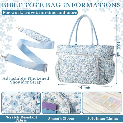 Large Bible Bag Quilted Bible Cover Case Kit for Women, Blue Flower - style: Blue Flower