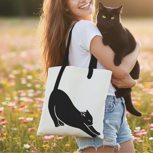 Canvas Tote Bag for Women with Zipper Cute - color: Black Cat