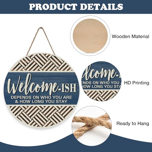Farmhouse Welcome-ish Blue Front Door Sign, Inspirational - color: Welcome-ish