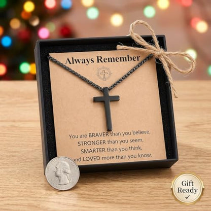 Stainless Steel Cross Necklace for Men, Philippians 4:13/Joshua 1:9/Isaiah 41:10 Scripture Pendant - Religious Baptism & Confirmation Gift for Husband,Teens 13+,Him - style: Always Remember