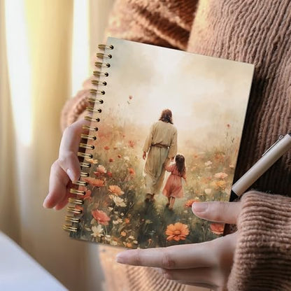 Wildflower Jesus Walking With Girl Christian Spiral Notebook Journal, Church Notes Notebook, Christian Jesus Church Prayer Journal Gift For Women Girls, 5.5 x 8.3 Inches - color: 06Child