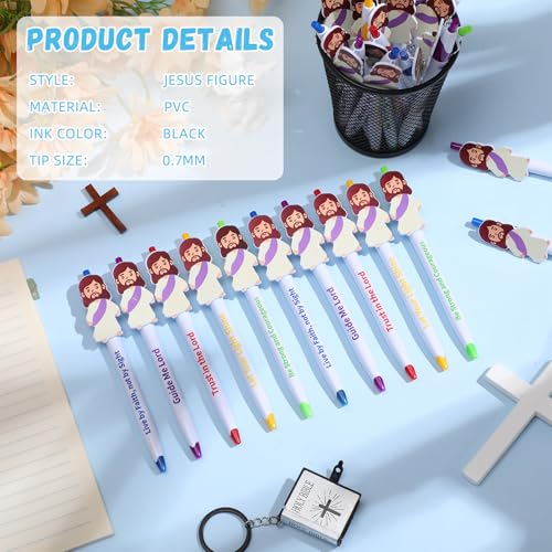 50 Pcs Christian Jesus Pens Bible Verse Pens Little Jesus Figures Ballpoint Pen Black Ink Pen Christmas Inspirational Quotes Scripture Religious Pen for Classroom Prizes Church Christmas Easter Gift