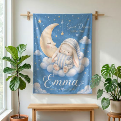 Personalized Baby Blanket With Name, Custom Baby Blankets Gift for Boy Girl - color: Cloud Blue, size: Bunny