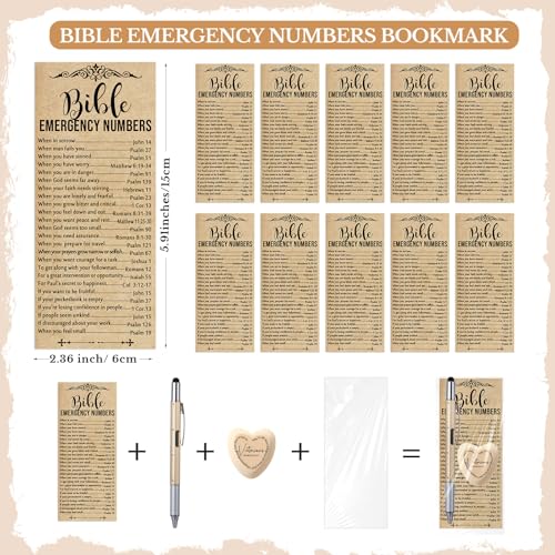 Gersoniel 12 Set Christian Gifts Bible Verse Bookmarks Pen Wooden Tokens