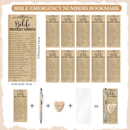 Gersoniel 12 Set Christian Gifts Bible Verse Bookmarks Pen Wooden Tokens