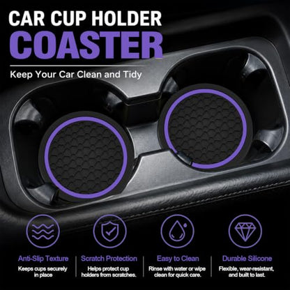 4PCS Car Cup Holder Coasters - 2.75 Inch Non-Slip Insert Water Bottle Holder Pads, Dustproof Automotive Interior Accessories Mat, Universal for Vehicles, Trucks, RVs (Purple) - color: Purple