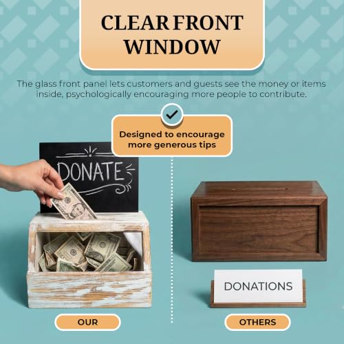 Tip Jar with Lock and Key – Wooden Cash Box for Bar, Cafe and Food Truck