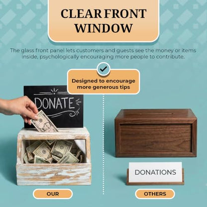 Tip Jar with Lock and Key – Wooden Cash Box for Bar, Cafe and Food Truck