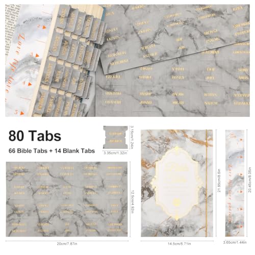 Leather Bible Tabs, Bible Tabs for Women and Men(Gold Foil Lettering) Large Print Stickers, Easy to Read and Apply, 66 Chapters & 14 Blank Labels for Easy Navigation, Bible Study Supplies(Grey Marble) - style: Leather Grey Marble
