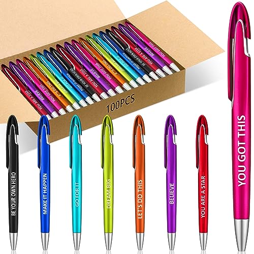 Lincia 100 Pcs Positive Theme Ballpoint Pens Bulk, Medium Point, Black Ink - style: Positive Theme