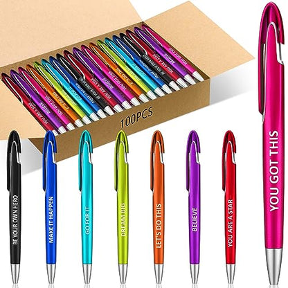 Lincia 100 Pcs Positive Theme Ballpoint Pens Bulk, Medium Point, Black Ink - style: Positive Theme