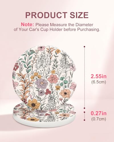 Swooflia Floral Absorbent Ceramic Car Coasters Set of 2, Cute Botanical Wildflower Cup Holder Coasters for Car, Pink Purple Floral Car Accessories for Women, Unique Gifts for Mom, Friends, Coworkers - color: Pink-purple Flower