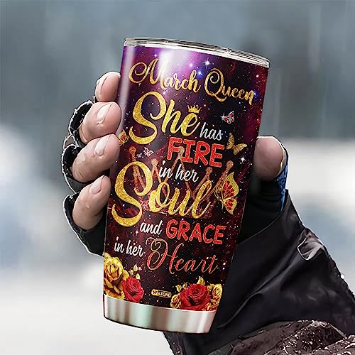 WAZONE Tumbler Personalized Birthday Months Woman Black Women African American Girls Stainless Steel Travel Mug Insulated Cup With Name Butterfly Flower May June August July March Queen - color: Black Women