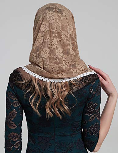 YHDDYG Infinity Veil for Catholic Mass Lace Infinity Scarf Church Veil for Girls Mantilla Infinity Veils Roses S97 - color: Champagne Infinity