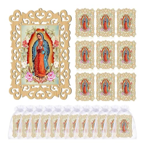 12 Pc Our Lady of Guadalupe Wooden Frames with Organza Bags, Baptism Favors