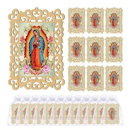12 Pc Our Lady of Guadalupe Wooden Frames with Organza Bags, Baptism Favors