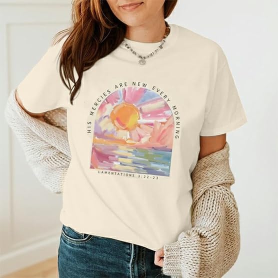 Christian Shirts for Women Jesus Religious Faith Tops - color: Apricot, size: X-Large