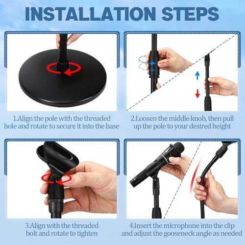 DoubleFill One Hand Microphone Stand with Detachable Gooseneck Weighted Heavy Round Base, Height Adjustment Microphone Stands, Telescoping Mic Holder for Singing Concert Performances - color: Gooseneck Arm
