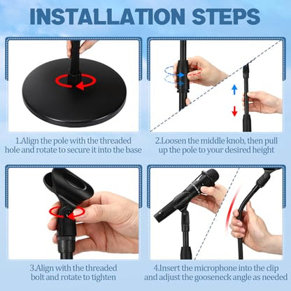 DoubleFill One Hand Microphone Stand with Detachable Gooseneck Weighted Heavy Round Base, Height Adjustment Microphone Stands, Telescoping Mic Holder for Singing Concert Performances - color: Gooseneck Arm