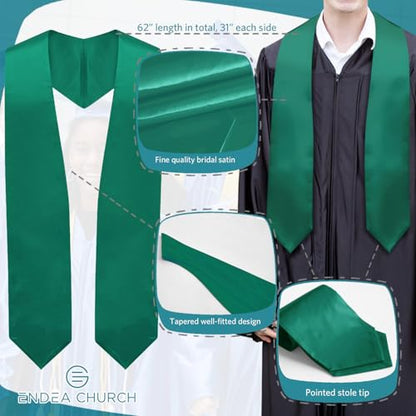 Premium Choir Traditional Stole - Solid Color - Satin - Unisex - color: Emerald