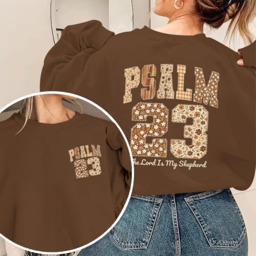 BeWithYou Christian Sweatshirts for Women Psalm 23 Sweatshirt Jesus Faith Long Sleeve Shirt Bible Verse Graphic Pullover Tops - color: Brown, size: XX-Large