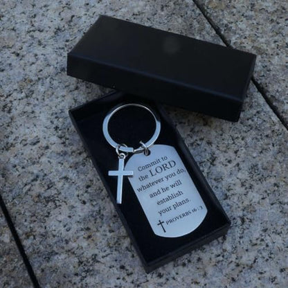 Inspirational Scripture Keychain with Cross - Bible Verse Matte Key Chain Religious Gift for Christian - style: Proverbs 16:3